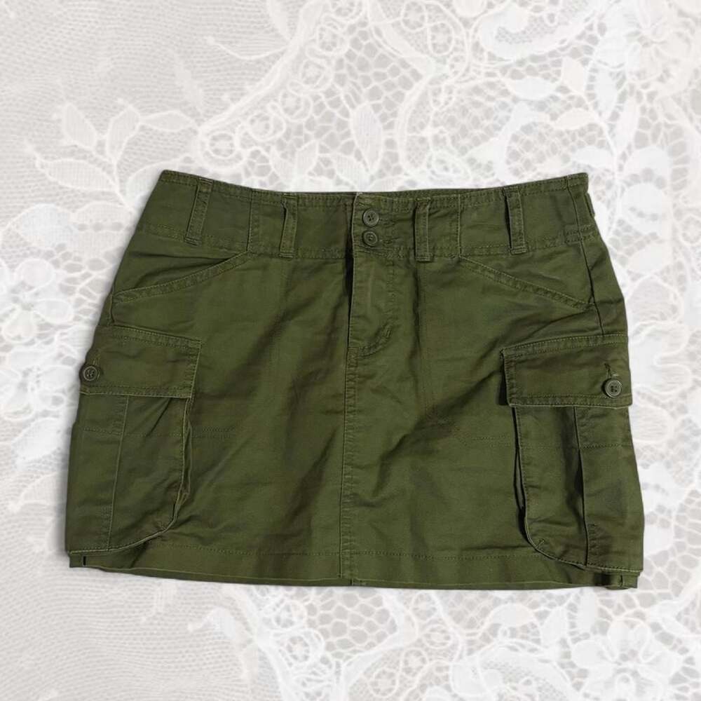 John Galt Army Green Low Rise Utility Cargo Mini Skirt